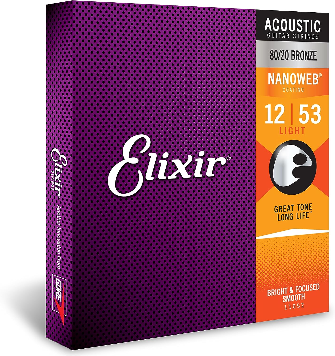 Corde per chitarra acustica bronzo 80/20 Elixir Strings con rivestimento NANOWEB, Light 012-053, Custom Light 011-052, Extra Light 010-047