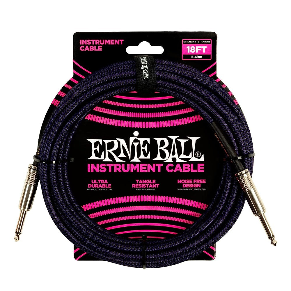 Ernie Ball 18 Foot Braided Straight / Straight Instrument Cable - Purple Black